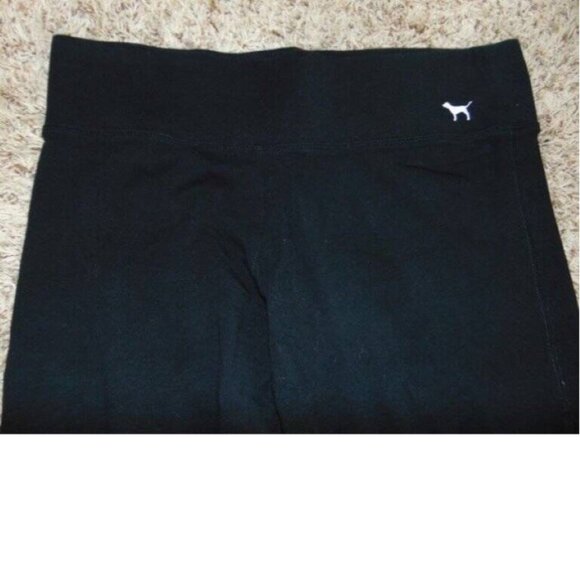 Womens Victorias Secret PINK Yoga Pants Medium Black Cropped Pink Lace Bottoms - Picture 4 of 5